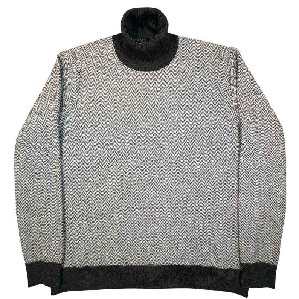 Canali Cashmere Wool Turtleneck Sweater Mens XL 58IT Gray Herringbone Italy